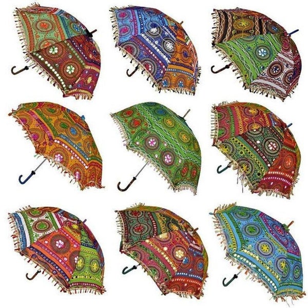 Wholesale Lots Traditional Indian Decorative Hand Embroidered Patch Work Umbrella Christmas Party Wedding Decoration Ethnic Parasol Umbrella