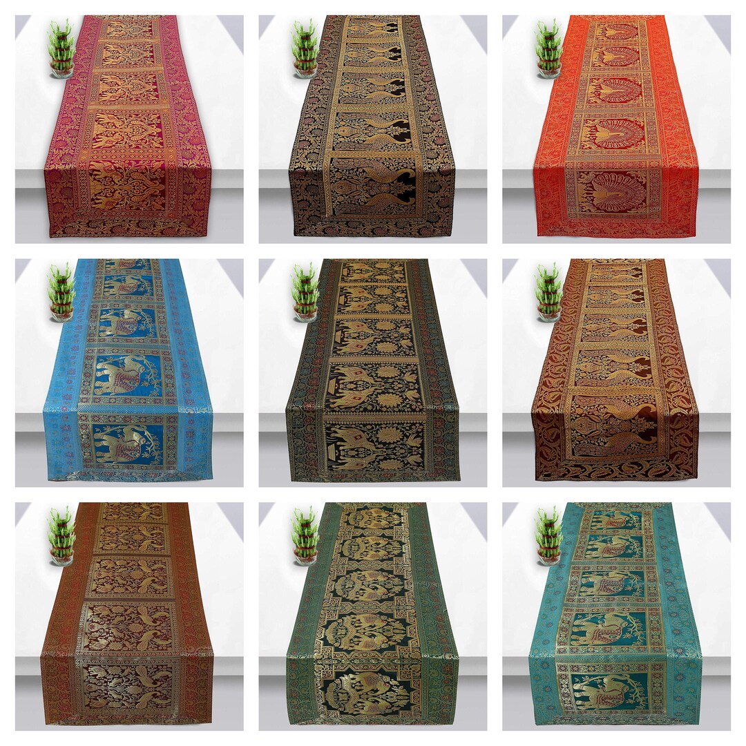 Indian Handmade Silk Table Runner Home Decor Tableware Multi Color