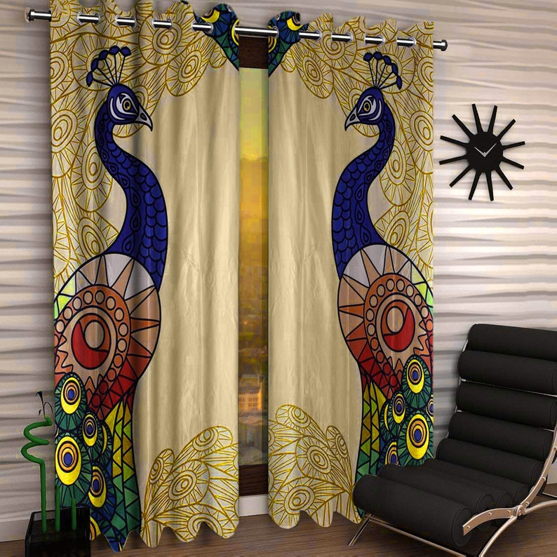 1Pair Peacock Animal Curtains Colorful Design Ornate Feathers Etsy