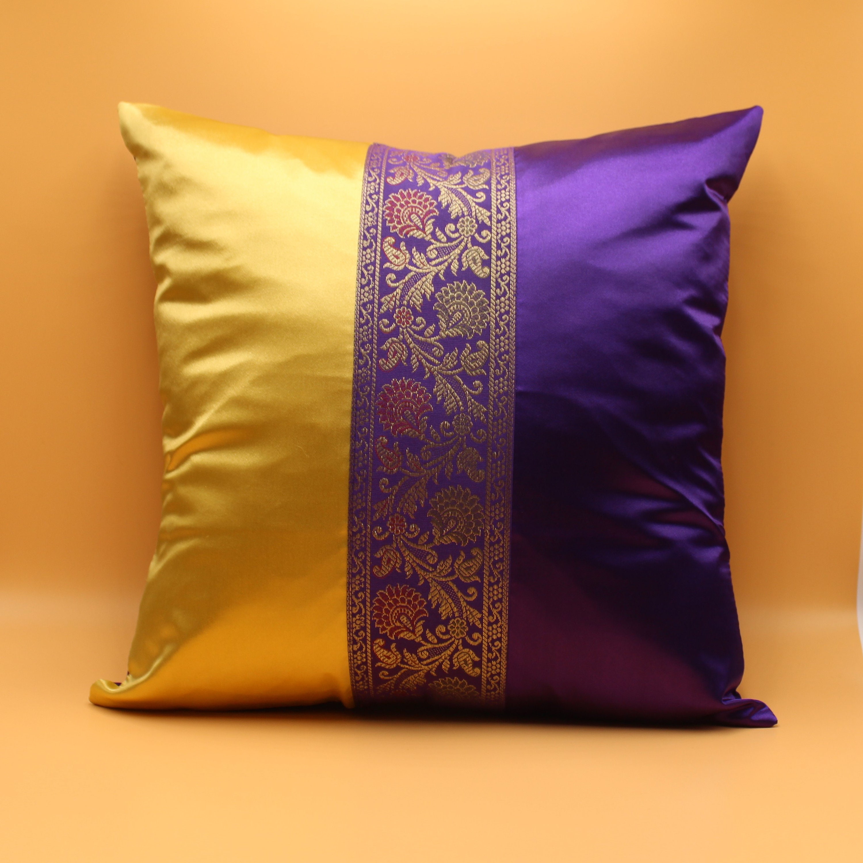 Details about   Indian Brocade Black Mustard Satin Pillowcases Rectangle Sofa Throw Pillow Cover 