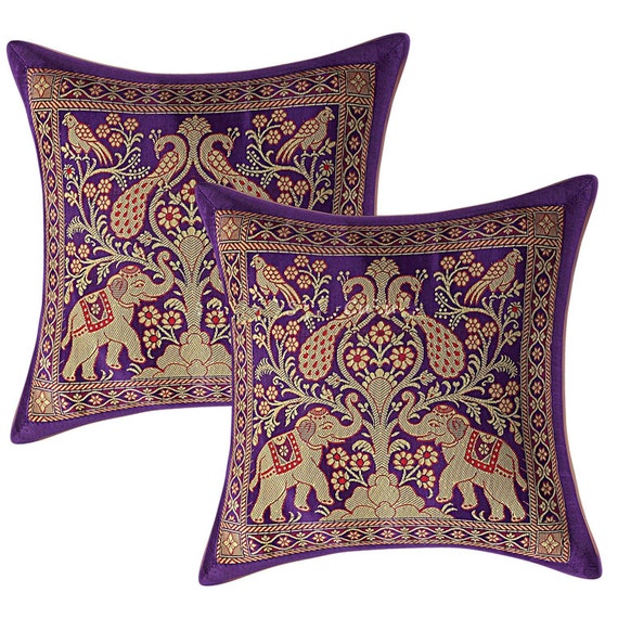 Peacock Brocade Bohemien 16x16 Floral Throw Pillow Cover Indian Boho Pillowcase
