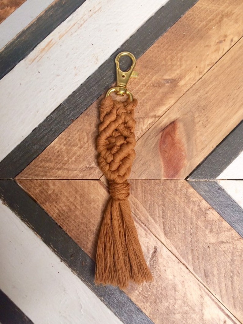 Tassel Keychain Macrame Keychain Gold Keychain Fall Etsy