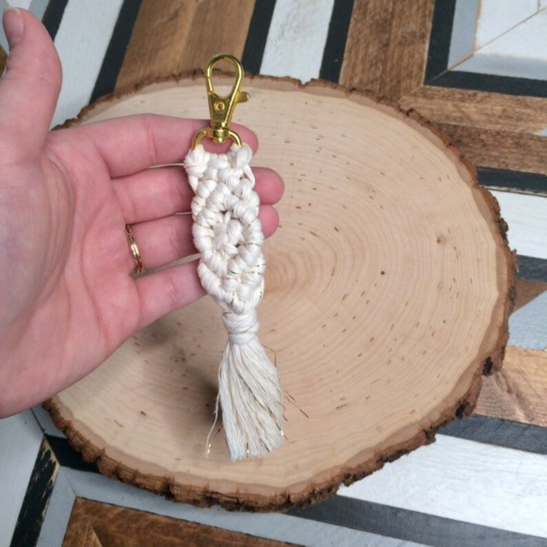 Tassel Keychain Macrame Keychain Gold Keychain Fall Etsy