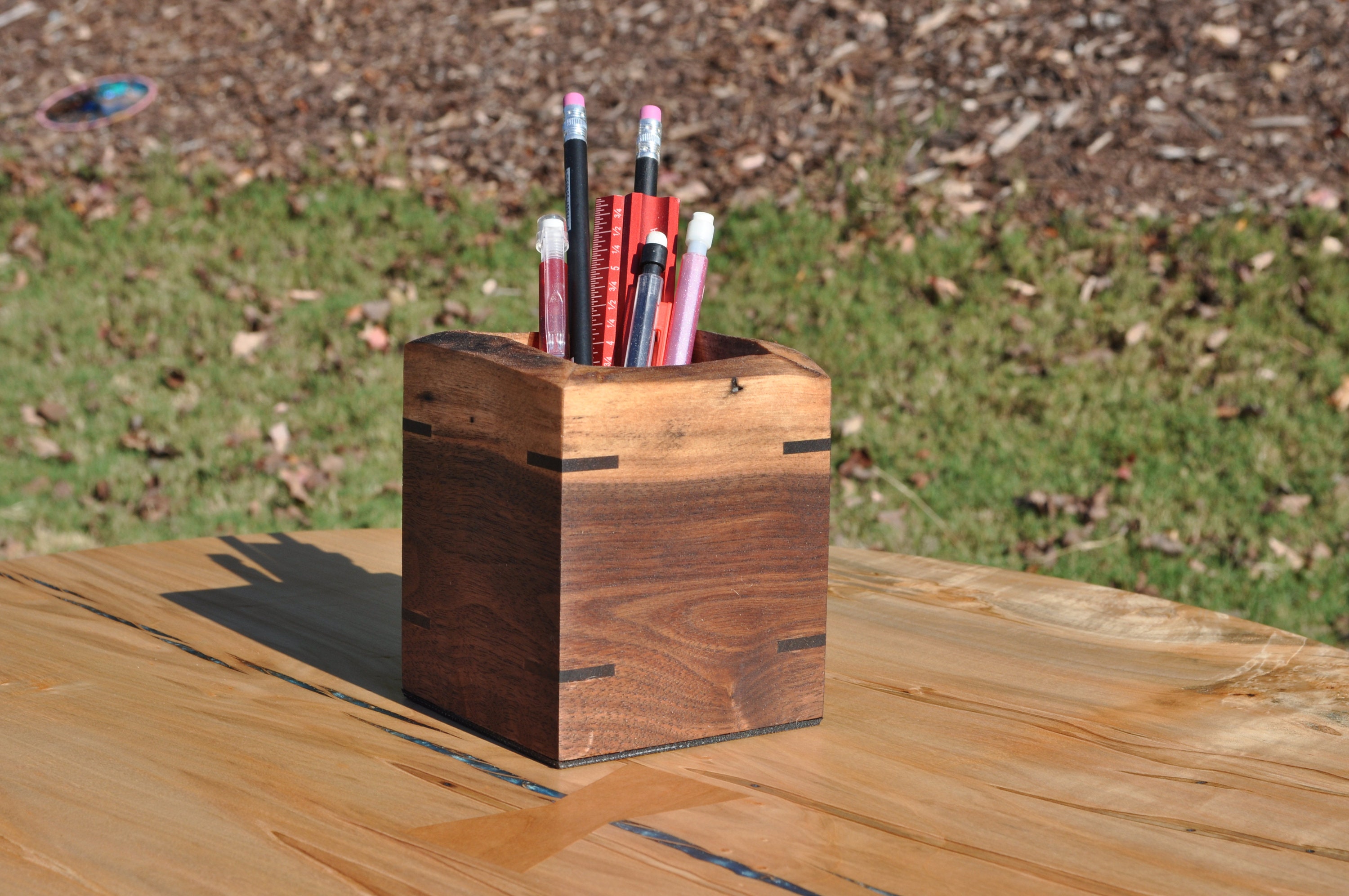 Wood Pencil Holder Handmade Natural Wood Desk Organizer Live Etsy