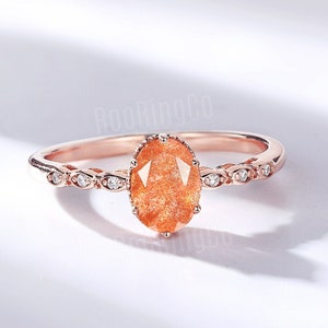 Vintage African Sunstone engagement ring solid 14k rose gold moissanite ring art deco unique diamond ring anniversary promise bridal ring