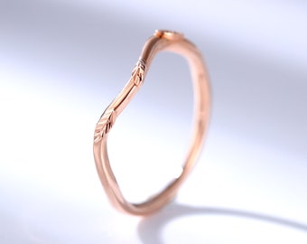 Vintage curved wedding band women vintage band minimalist solid rose gold dainty wedding ring unique band stacking matching band bridal ring