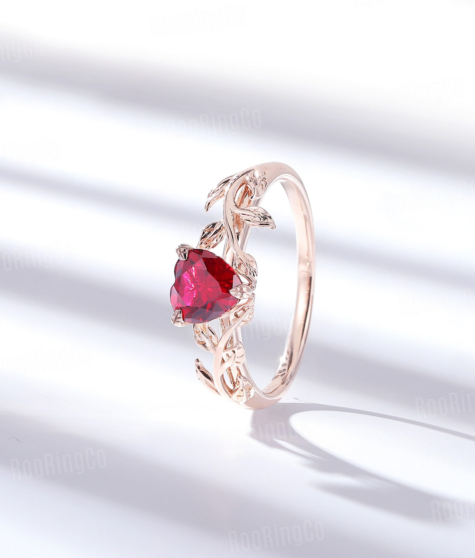 Vintage Heart Shaped Ruby Engagement Ring Leaf Flower | Etsy