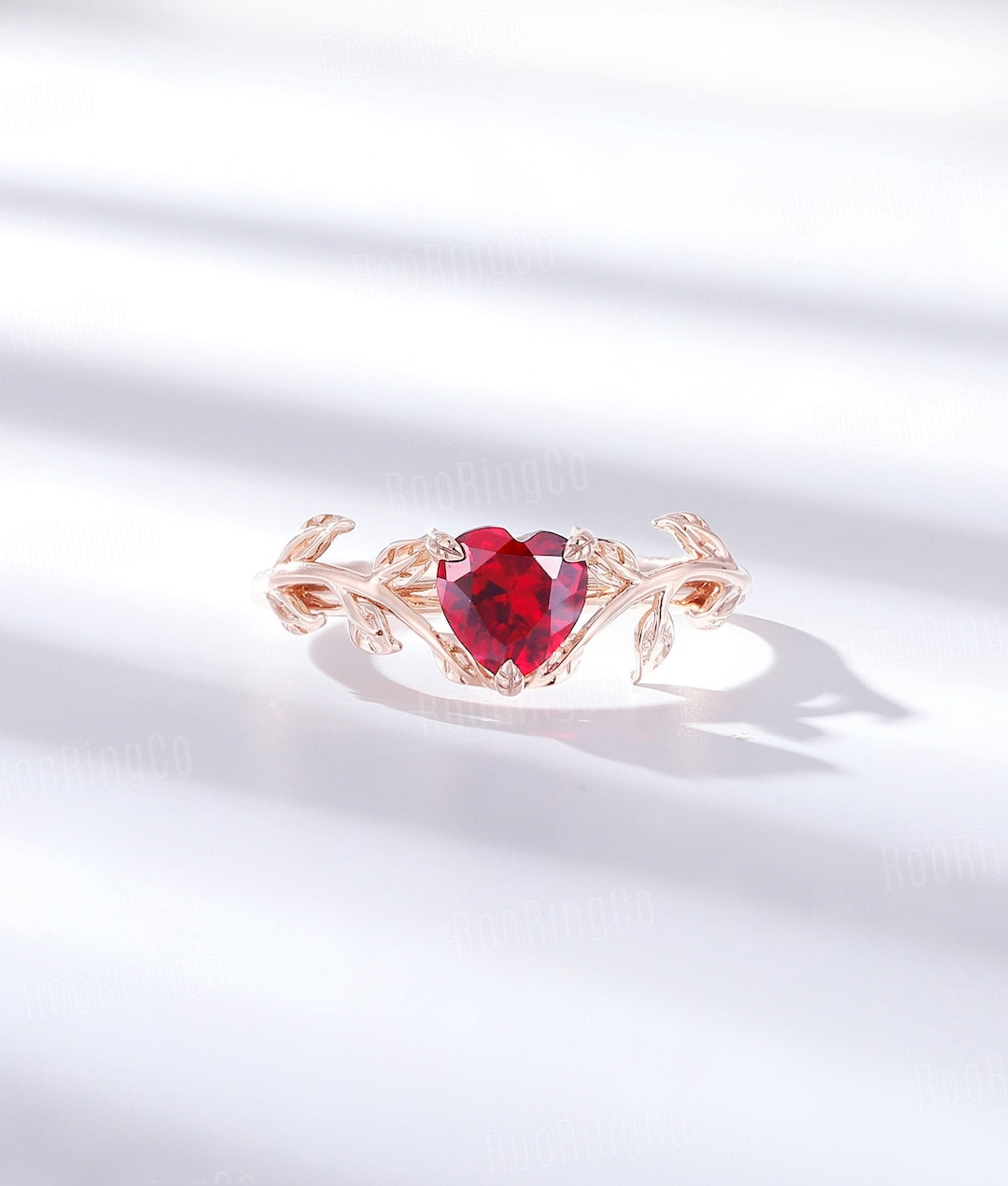 Vintage Heart Shaped Ruby Engagement Ring Leaf Flower - Etsy