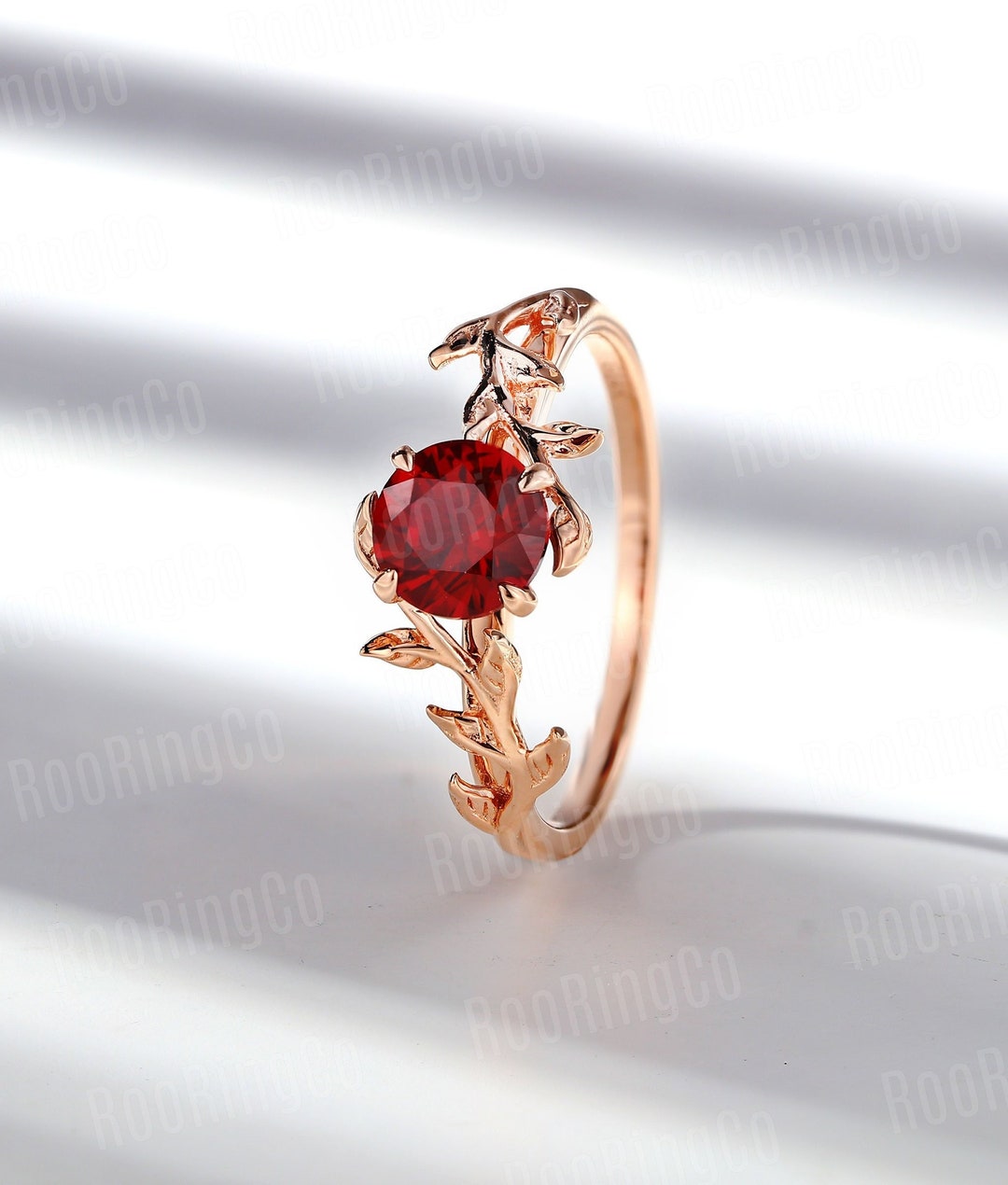 Vintage Ruby Engagement Ring Leaf Flower Ring Rose Gold Ring - Etsy UK