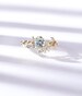 Vintage aquamarine engagement ring unique engagement ring set alternative leaf yellow gold ring art deco moissanite bridal ring set 