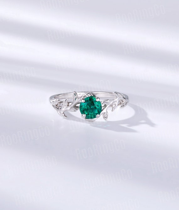 Vintage Emerald Engagement Ring Leaf Flower Ring Alternative | Etsy