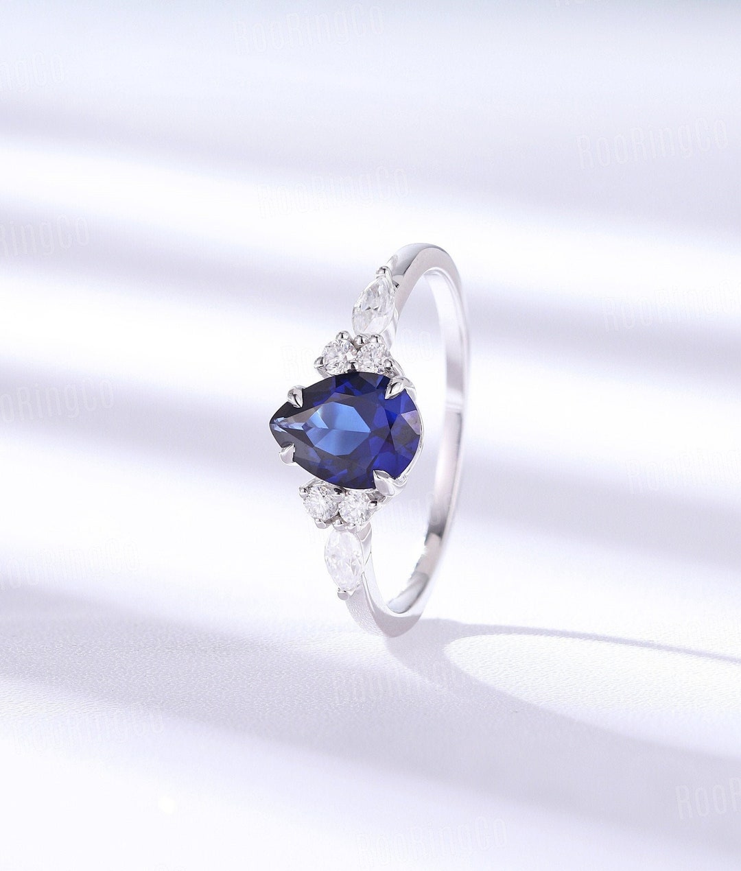 Pear Shaped Sapphire Engagement Ring White Gold Vintage Unique - Etsy