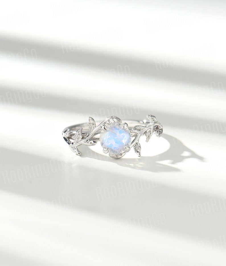 Vintage Moonstone Engagement Ring Leaf Flower Ring Alternative Etsy