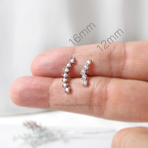 Curved Bar CZ Ear Piercing, CZ Stud Earrings, 20G Cartilage earrings, Minimalist earrings, Tiny diamond stud earrings, Surgical Steel