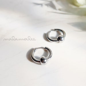 Round Huggie Hoop with Roller Ball, Mens Huggie Hoop, Round Hoop earrings, Stainless earrings, Conch Hoop earrings, Ear Cartilage hoop