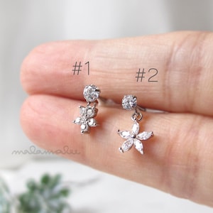 Dangle Mini Flower CZ Stud Ear Piercing, Boucles d'oreilles Cartilage 20G, Helix, Boucles d'oreilles minimalistes, Boucles d'oreilles Flower stud, Boucles d'oreilles en acier chirurgical