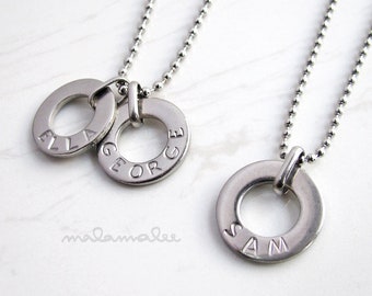 Mens Personalized Name Necklace, Washer Necklace, childrens name necklace, personalized gift for dad, personalized jewelry for men,