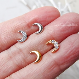 Crescent Moon Stud Cartilage Earring, 16G Helix earring, Minimalist earrings, Surgical Steel earrings, Tragus, conch, helix stud,