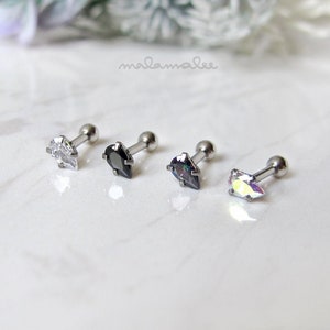 Teardrop CZ Ear Piercing, Stud CZ earrings, 16G Cartilage earrings, Helix Piercing, Tiny CZ stud, Surgical Steel stud, Teardrop earrings
