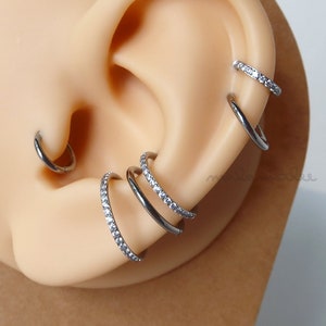 Dainty Sparkly CZ Huggie Hoops, 16G Helix Hoop, Cartilage hoop, Tragus Hoop, Conch hoop, Surgical Steel, minimalist Tiny hoop earrings