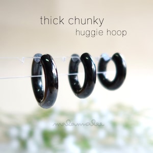 5mm dikke dikke Huggie hoepel oorbellen, scharnierende Huggie hoepel oorbellen, dikke gouden hoepels, zwarte hoepel oorbellen, heren oorbellen