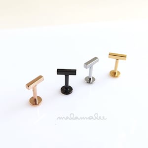Bar stud Flat Back Ear Piercing, Black, Gold, Silver, Rose Gold, Cartilage earrings, Minimalist earrings, men's earrings, Hypoallergenic