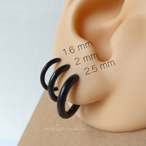 Black Round Huggie Hoop Earrings, 1.6 Mens Hoop Earrings, Hypoallergenic, Titanium earrings, Black Hoop earrings. Cartilage Conch hoop