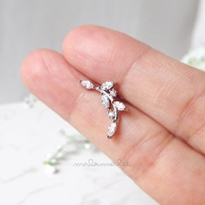 Curved Floral CZ Ear Piercing, CZ Stud Earrings, 20G Cartilage earrings, Minimalist earrings, Tiny diamond stud earrings, Surgical Steel
