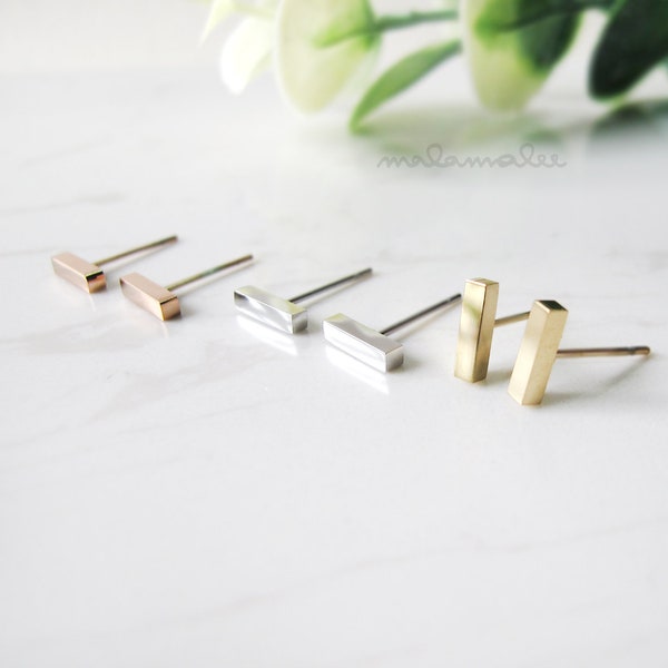 Minimal Bar stud earrings, silver, gold, rose gold, minimalist earrings, Hypoallergenic, Surgical steel earrings, Titanium earrings,