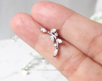Curved Floral CZ Ear Piercing, CZ Stud Earrings, 20G Cartilage earrings, Minimalist earrings, Tiny diamond stud earrings, Surgical Steel