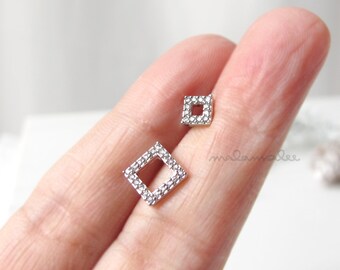 CZ Square Ear Piercing, Square Stud CZ earrings, 16G Cartilage earrings, Minimalist earrings, cz diamond stud, Surgical Steel stud earrings