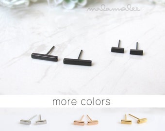 Bar stud earrings, Black stud earrings, Stainless earrings, Minimalist earrings, men&#39;s earrings, geometric earrings, Hypoallergenic