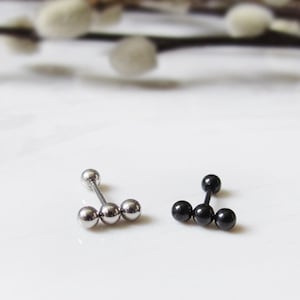 Triple Ball Cartilage earrings, Hypoallergenic earrings, surgical steel earring, titanium earrings, minimalist earrings, Black earring