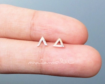 Mismatch triangle earrings, Tiny stud earrings, Sterling silver earrings, minimalist earrings, Triangle earrings, tiny triangle earrings