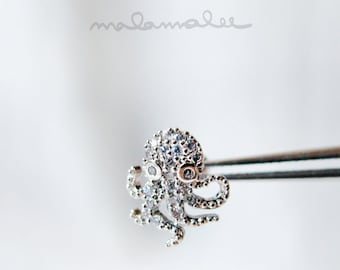 Mini Octopus Ear Piercing, Stud CZ earrings, 20G Cartilage earrings, Helix Piercing, Octopus diamond stud, Surgical Steel stud,