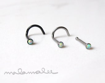 Tiny 2mm White Opal Nose Stud, 20G, nose stud, Screw nose stud, nose bone, Surgical Steel nose stud,nose piercing, white opal nose ring,