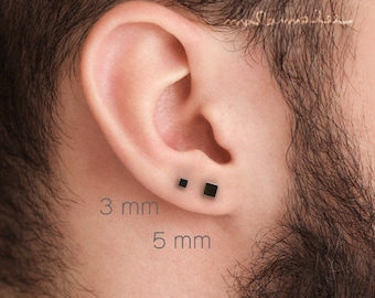 Square stud earrings, Black Square earrings, Fake plugs, Stainless steel stud earring, titanium earrings, geometric earrings, mens earrings