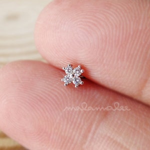 Tiny Minimalist 4 Stones CZ Ear Piercing, CZ Stud Earrings, 16G Cartilage earrings, Minimalist earrings, Tiny diamond stud earrings