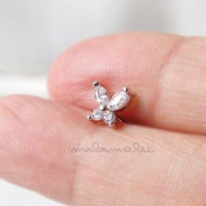 Mini Butterfly Ear Piercing, CZ Stud Earrings, 16G Cartilage earrings, Minimalist earrings, Tiny diamond stud earrings, Surgical Steel stud