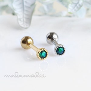 Tiny Green Opal Earrings with screw backs, Titanium Earrings, 16G Labret, Cartilage earring, Cartilage piercing,Tragus, Helix earring, Conch