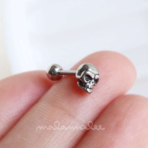 Pendientes Tiny Skull, Tornillo hacia atrás, Pendiente de cartílago 16G, Pendiente de hélice, Perforación de cartílago, Tragus, Caracola, pendientes minimalistas