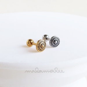 Mini Round Button earrings stud, Antique Button Screw back, 16G Cartilage earring, Helix earring, Cartilage piercing, Tragus, Conch
