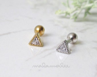 Mini Triangle CZ  Ear Piercing, 16G Cartilage earrings, Helix Piercing, Minimalist earrings, cz diamond stud, helix earring, conch, daith