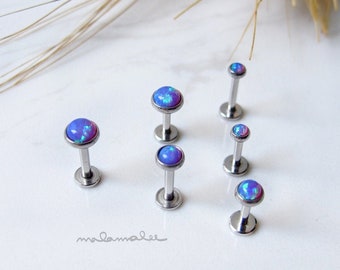 Set of 3, Purple Opal Internally Threaded Stud, Titanium cartilage earring, 3,4,5 mm, 16G Flat Back earrings, Tragus, Helix, Conch piercing