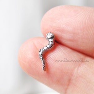 Mini Snake Pavé CZ Cartilage Stud Earrings, 20G Cartilage earrings, Minimalist earrings, Tiny snake stud earrings, Surgical Steel earrings