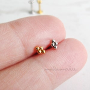 Teeny Tiny 4-Dots Rhombus Internally Threaded Flat Back earrings, 16G Labret, Cartilage earring, Tragus, Monroe, Helix, Conch Earring