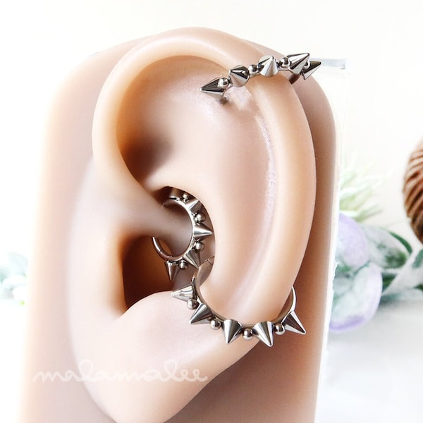 Spike Hoop earring, Titanium Clicker Huggie Hoop, 16G Helix Earring, Daith earring, Cartilage Conch hoop, Tragus earring, Helix hoop