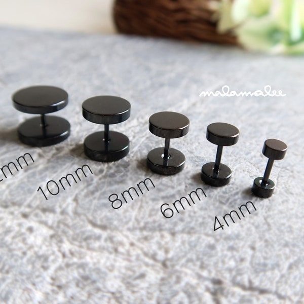 Black Dot earrings,  Flat circle earrings, Men's earring, Fake Plugs, Surgical steel earring, minimalist earrings, geometric earrings