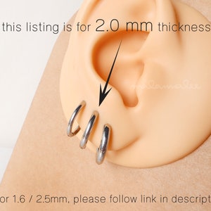 Round Huggie Hoop, 2.0mm thin hoops, Mens Huggie Hoop, Surgical steel earrings, Hypoallergenic, Stainless earrings Conch Hoop Cartilage hoop