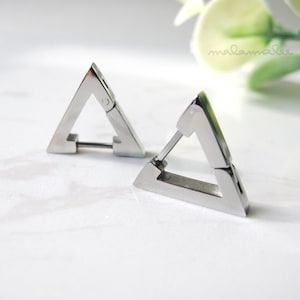 Mens Huggie Hoop, Silver Triangle hoop, Surgical steel earrings, Hypoallergenic, Titanium earrings, Stainless steel earrings. Ear Cartilage,